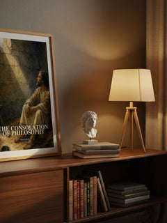 The Consolation of Philosophy watercolour print on bookshelf – Boethius fan gift