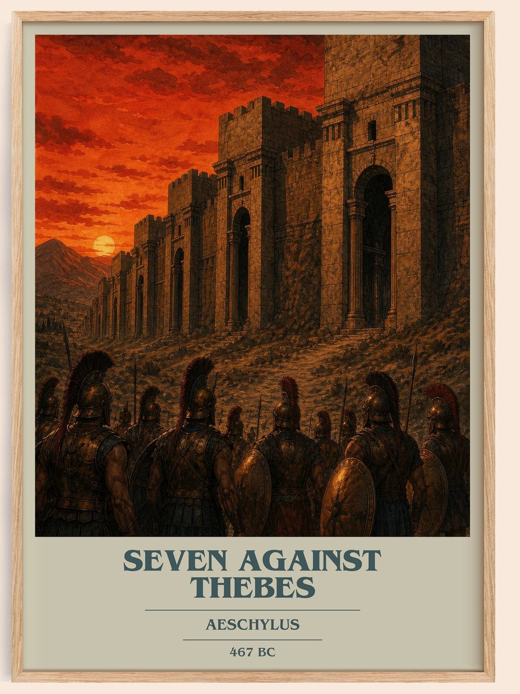 Seven Against Thebes book cover book poster by Aeschylus – framed literary art print