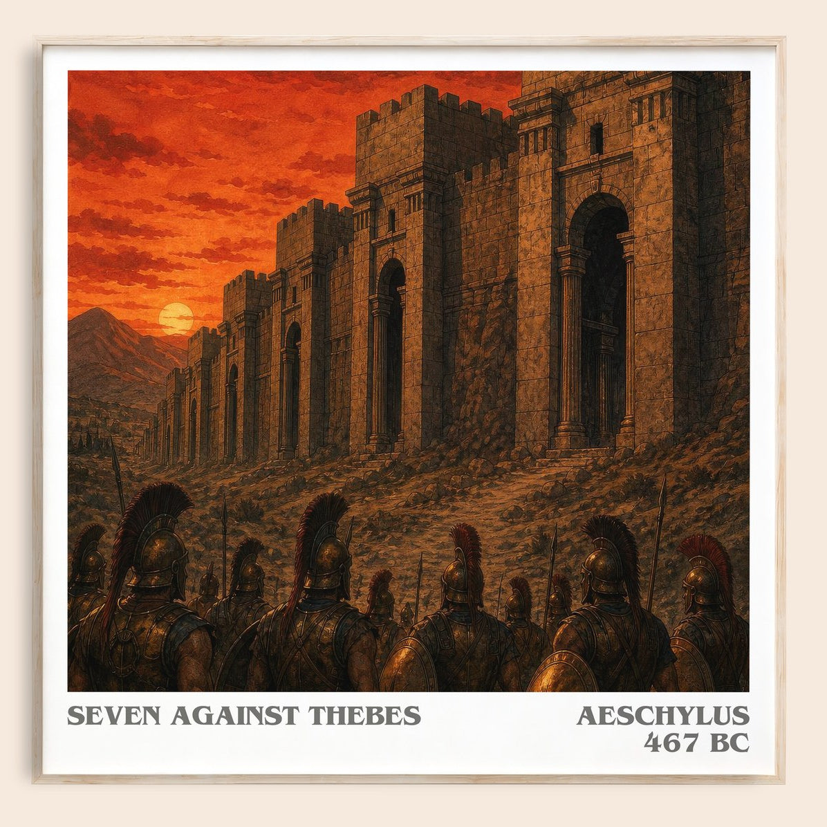 Seven Against Thebes literary book poster by Aeschylus – framed literary art print