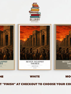 Seven Against Thebes book cover print framed by window – Stone, White and Mocha side by side – choose your colour