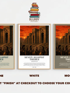 Seven Against Thebes bookish print framed by window – Stone, White and Mocha side by side – choose your colour