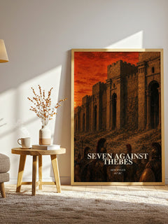 Seven Against Thebes watercolour print in frame leaning in hallway – classic literature wall art