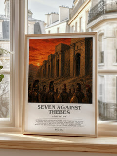 Seven Against Thebes bookish print in frame leaning in hallway – classic literature wall art