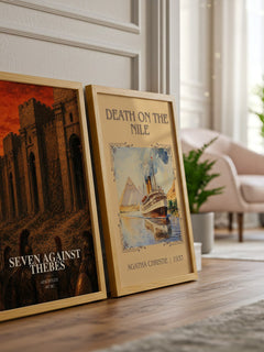 Seven Against Thebes watercolour print framed by window – literary home decor