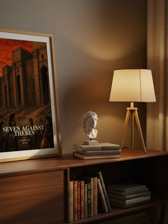 Seven Against Thebes watercolour print on bookshelf – Aeschylus fan gift