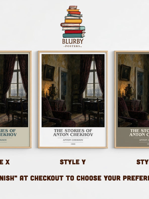 The Stories of Anton Chekhov book cover print in frame leaning in hallway – literary fiction wall art