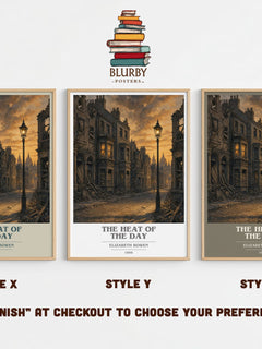 The Heat of the Day book cover print in frame leaning in hallway – literary fiction wall art