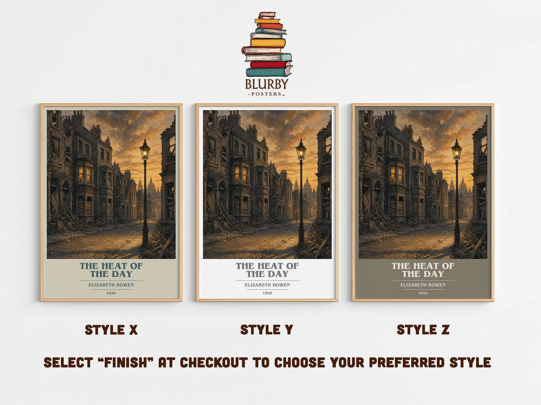 The Heat of the Day book cover print in frame leaning in hallway – literary fiction wall art