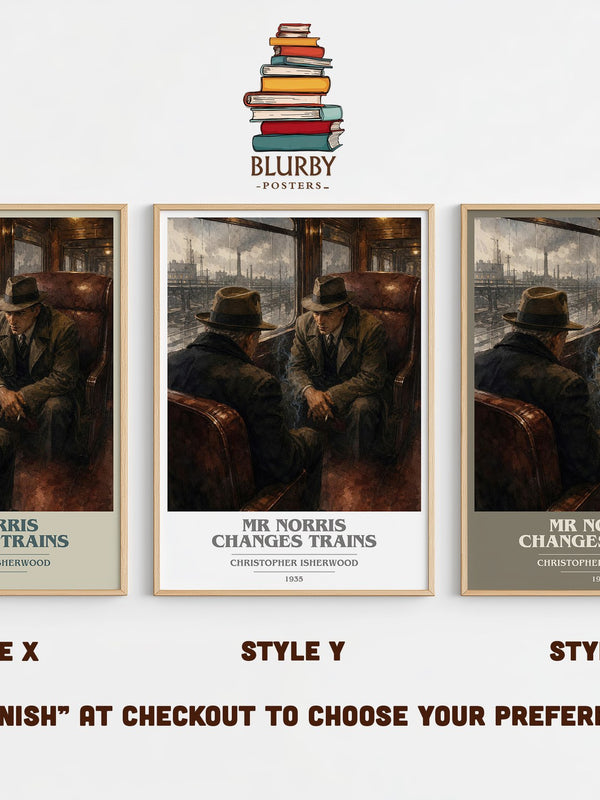 Mr Norris Changes Trains book cover print in frame leaning in hallway – literary fiction wall art