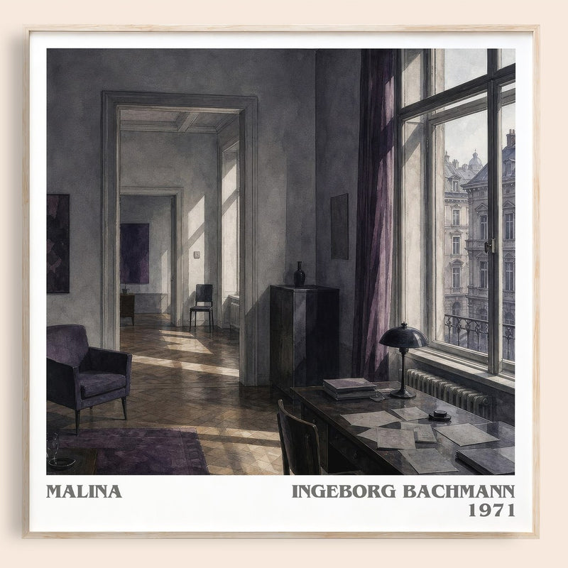 Malina literary book poster by Ingeborg Bachmann – framed literary art print