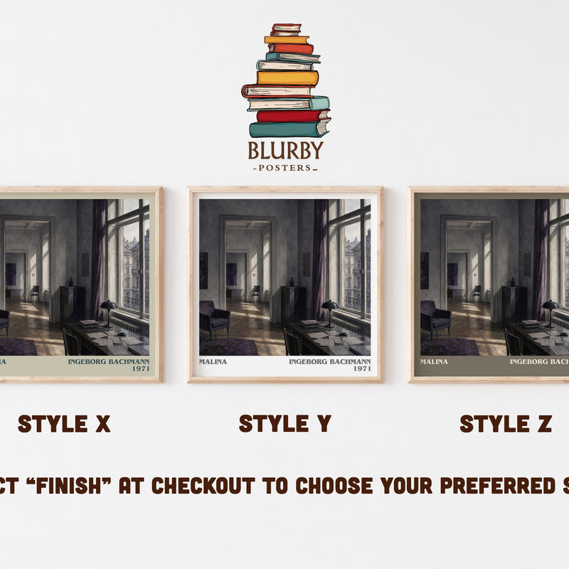 Malina literary print in frame leaning in hallway – literary fiction wall art