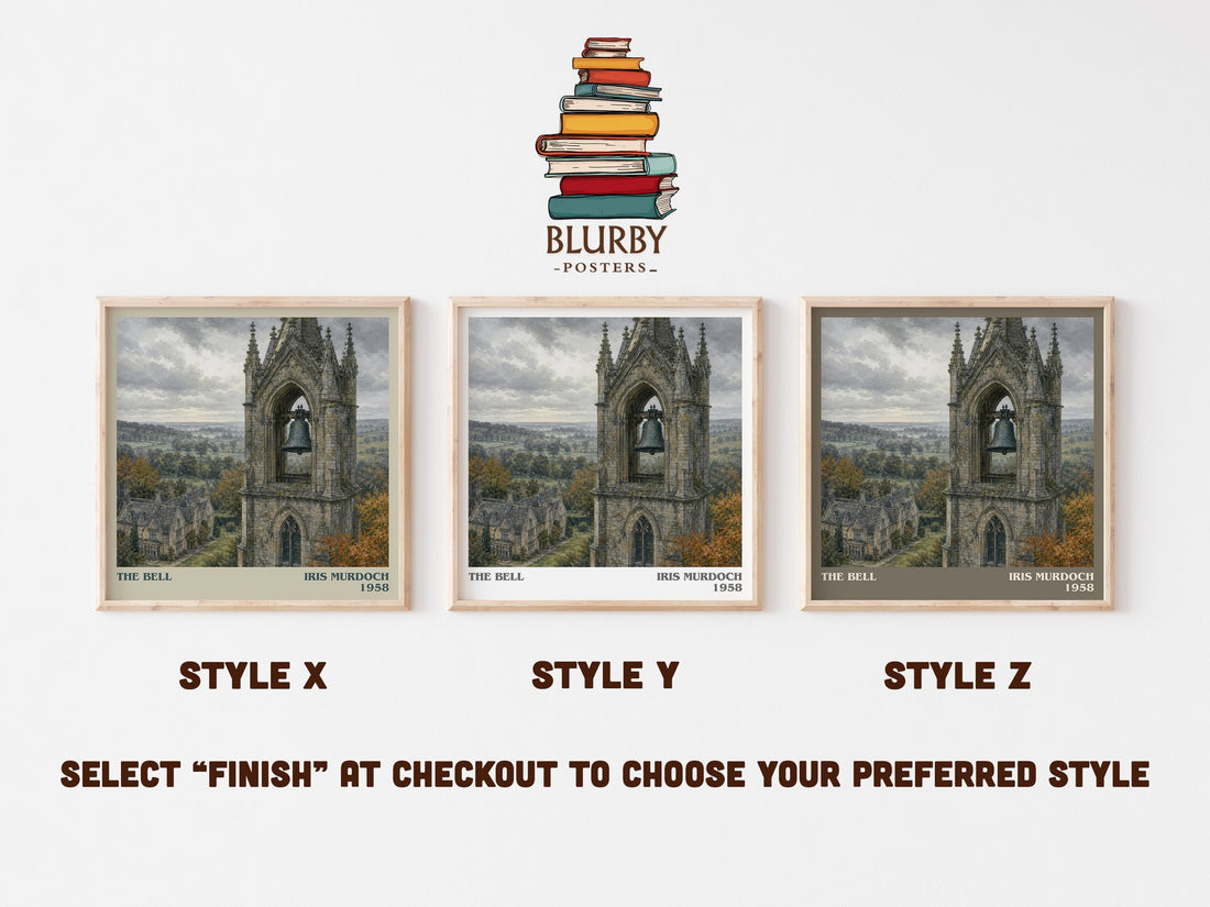 The Bell literary print in frame leaning in hallway – literary fiction wall art (mockup)