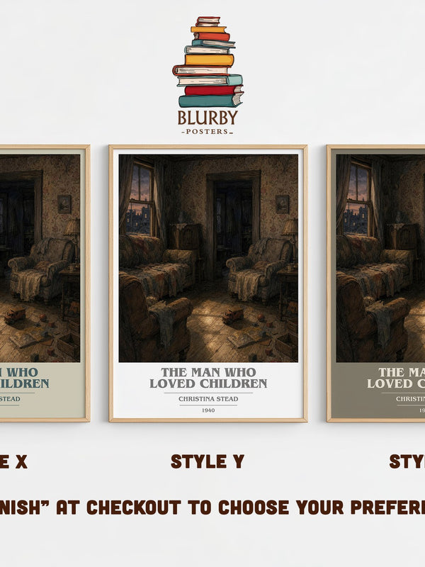 The Man Who Loved Children book cover print in frame leaning in hallway – literary fiction wall art