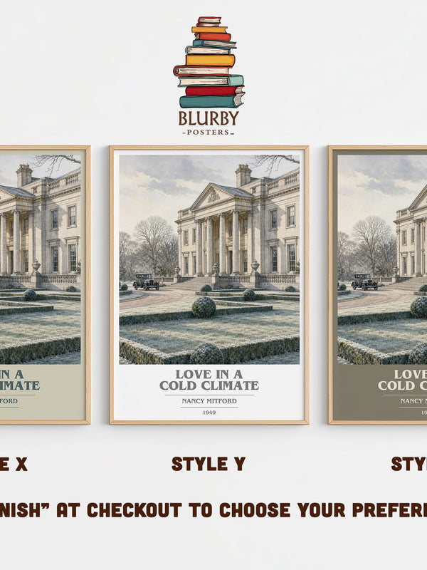 Love in a Cold Climate book cover print in frame leaning in hallway – literary fiction wall art