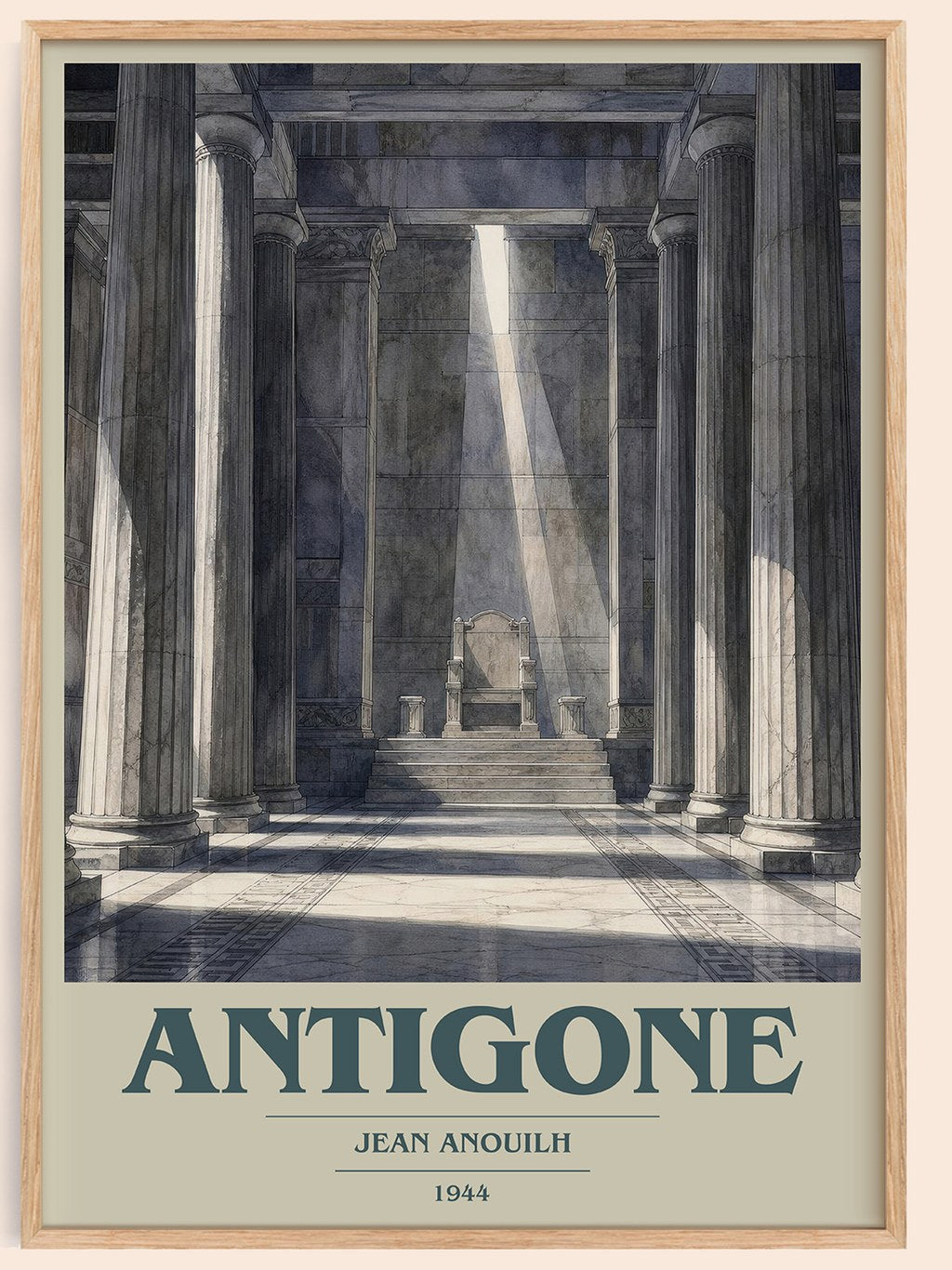 Antigone book cover book poster by Jean Anouilh – framed literary art print