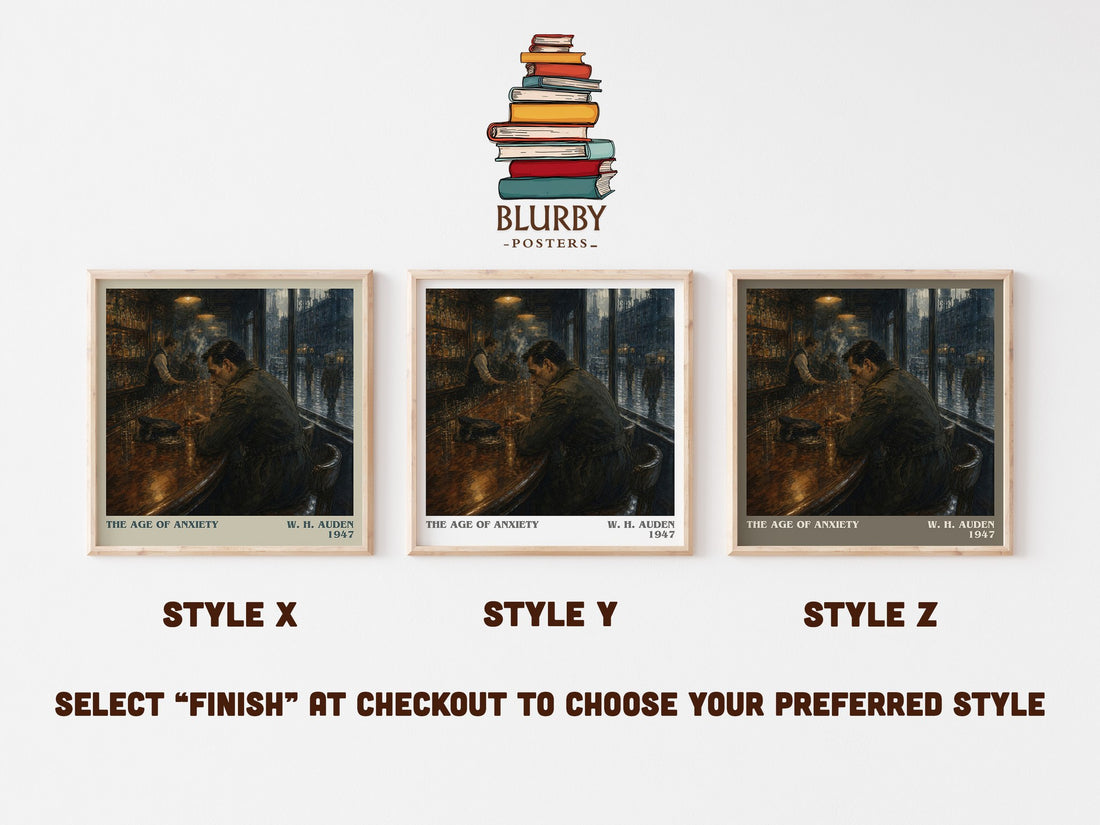 The Age of Anxiety Literary Art Print by W. H. Auden – Style X, Y and Z square prints side by side – choose your finish