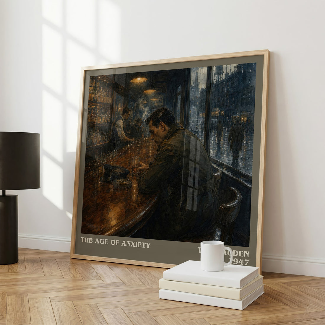 The Age of Anxiety Literary Art Print by W. H. Auden – large square framed print leaning against a wall