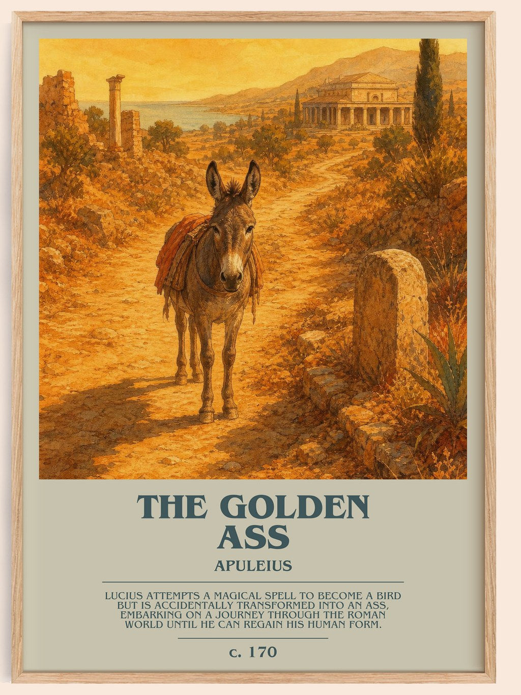 The Golden Ass bookish book poster by Apuleius – framed literary art print