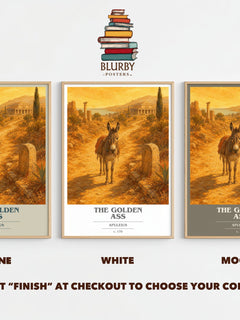 The Golden Ass book cover print framed by window – Stone, White and Mocha side by side – choose your colour