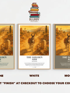 The Golden Ass bookish print framed by window – Stone, White and Mocha side by side – choose your colour