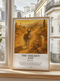 The Golden Ass bookish print in frame leaning in hallway – classic literature wall art