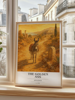 The Golden Ass book cover print in frame leaning in hallway – classic literature wall art