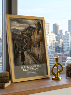 Black Lamb and Grey Falcon book cover print framed by window – literary home decor