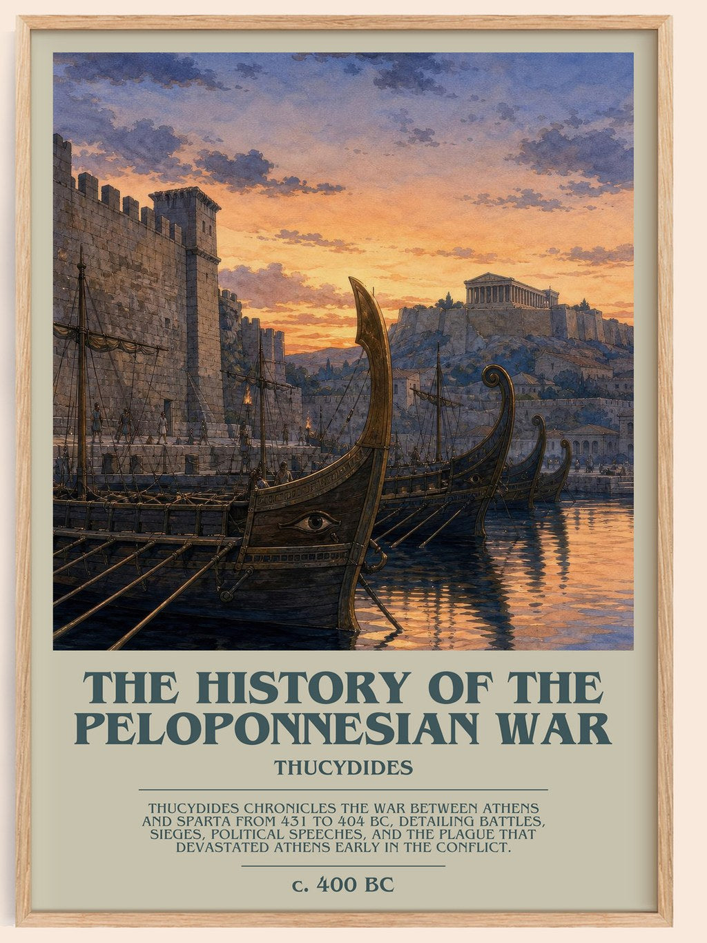 The History of the Peloponnesian War bookish book poster by Thucydides – framed literary art print