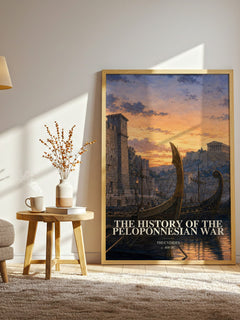 The History of the Peloponnesian War watercolour print in frame leaning in hallway – non fiction wall art