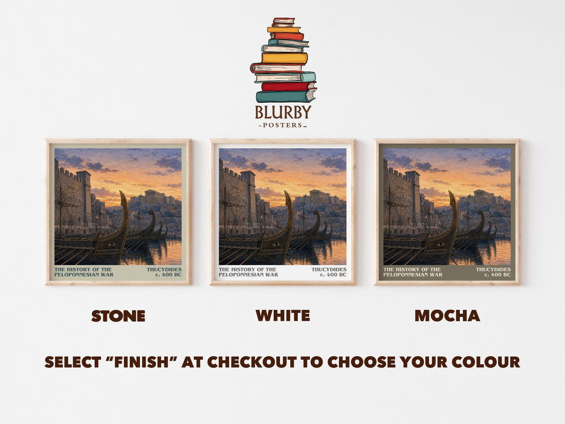 The History of the Peloponnesian War literary print framed by window – Stone, White and Mocha square prints side by side – choose your colour