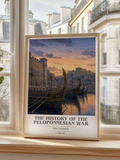 The History of the Peloponnesian War book cover print in frame leaning in hallway – non fiction wall art