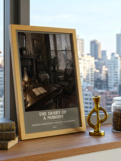 The Diary of a Nobody book cover print framed by window – literary home decor