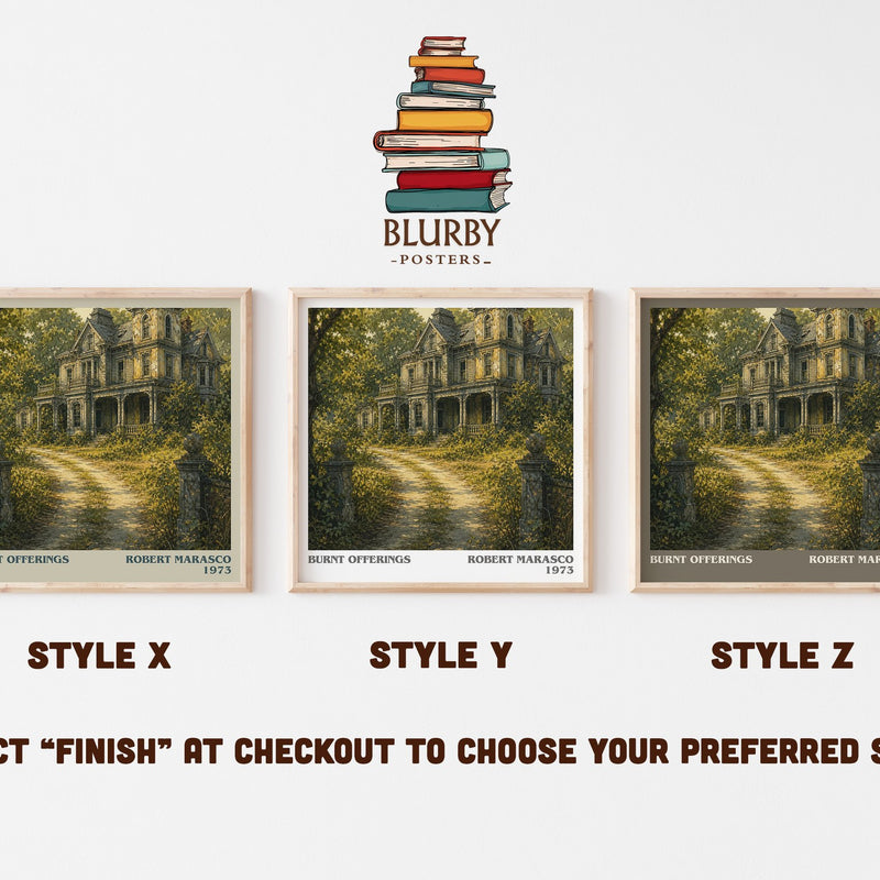 Burnt Offerings literary print in frame leaning in hallway – horror wall art