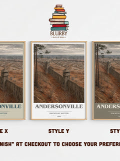 Andersonville book cover print in frame leaning in hallway – historical fiction wall art