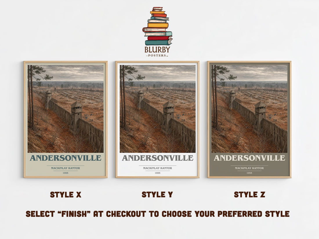 Andersonville book cover print in frame leaning in hallway – historical fiction wall art