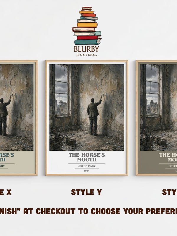 The Horse's Mouth book cover print in frame leaning in hallway – literary fiction wall art