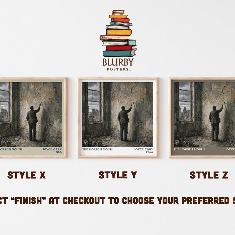 The Horse's Mouth literary print in frame leaning in hallway – literary fiction wall art