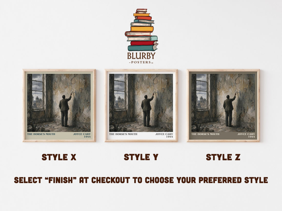 The Horse's Mouth literary print in frame leaning in hallway – literary fiction wall art (mockup)