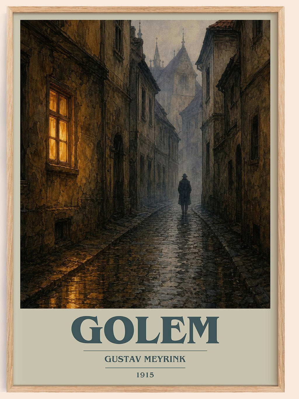 Golem book cover book poster by Gustav Meyrink – framed literary art print