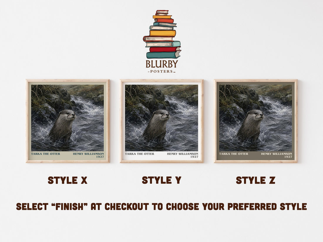 Tarka the Otter literary print in frame leaning in hallway – literary fiction wall art (mockup)