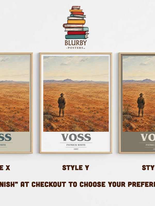 Voss book cover print in frame leaning in hallway – literary fiction wall art