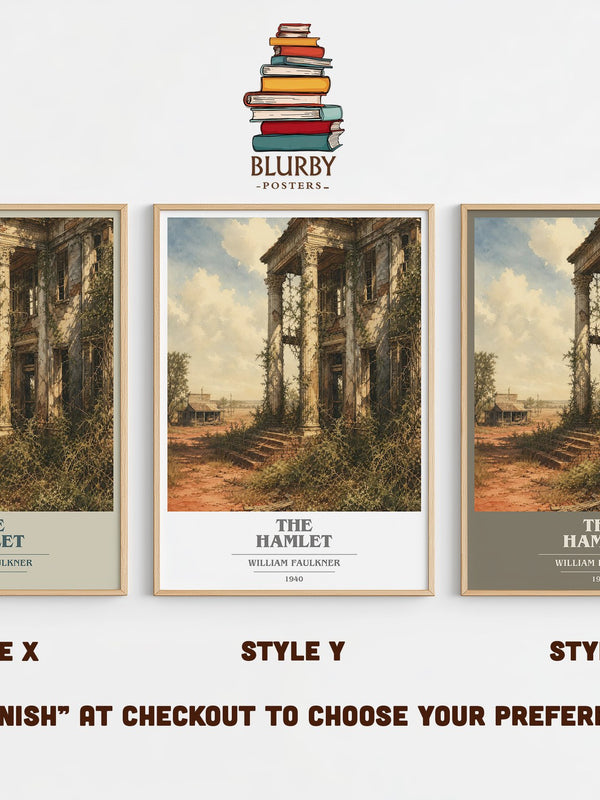 The Hamlet book cover print in frame leaning in hallway – literary fiction wall art