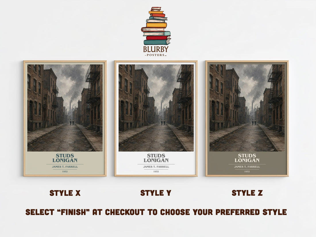 Studs Lonigan book cover print in frame leaning in hallway – literary fiction wall art (mockup)