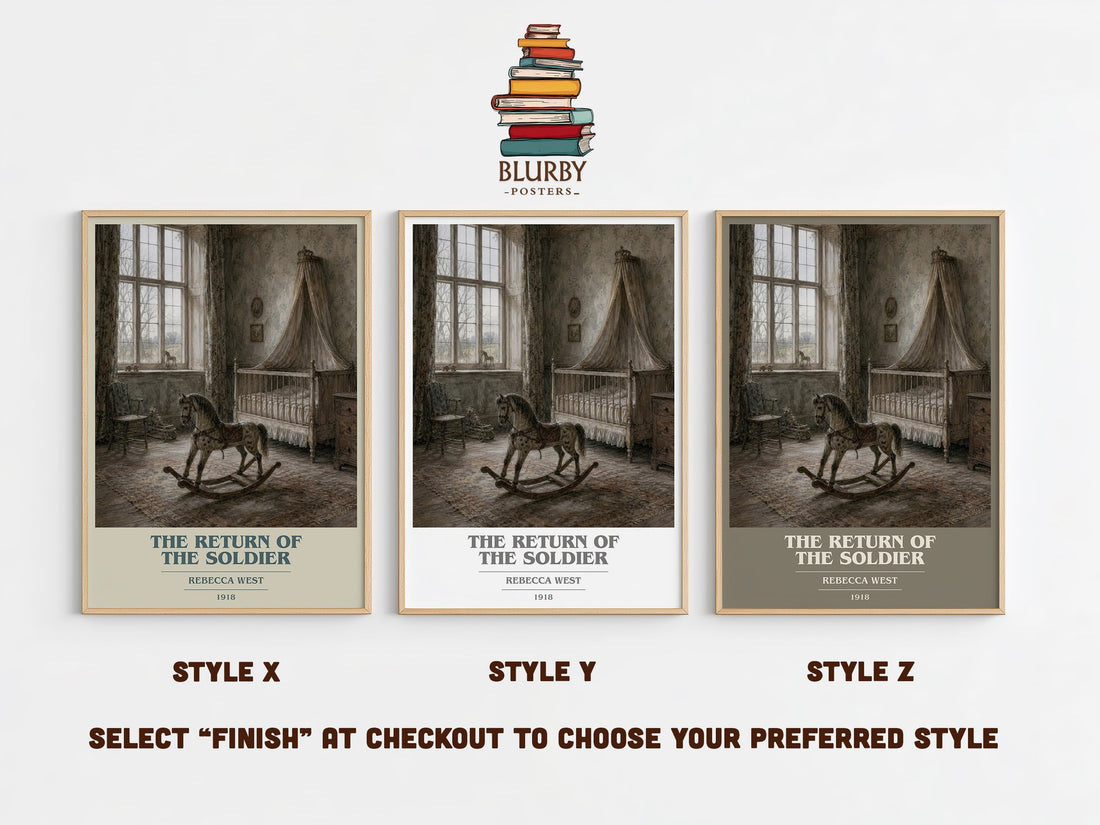 The Return of the Soldier book cover print in frame leaning in hallway – literary fiction wall art