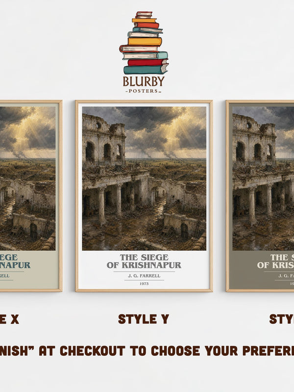 The Siege of Krishnapur book cover print in frame leaning in hallway – historical fiction wall art