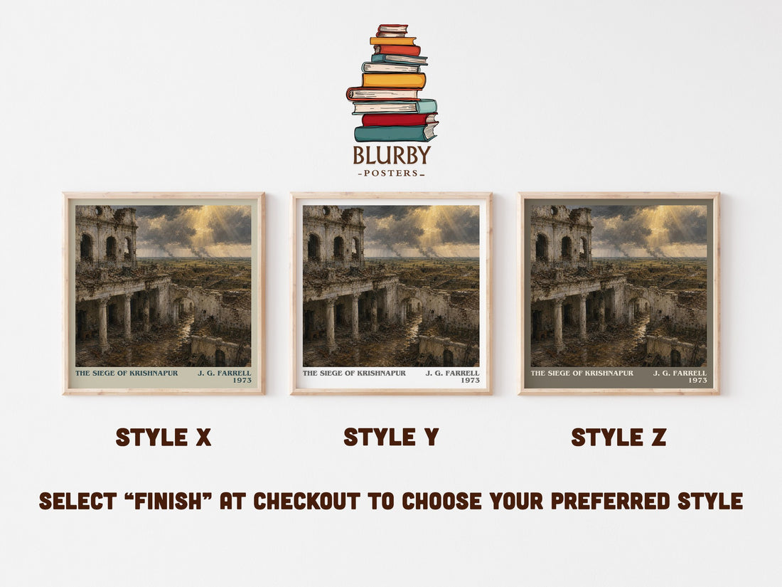 The Siege of Krishnapur literary print in frame leaning in hallway – historical fiction wall art (mockup)