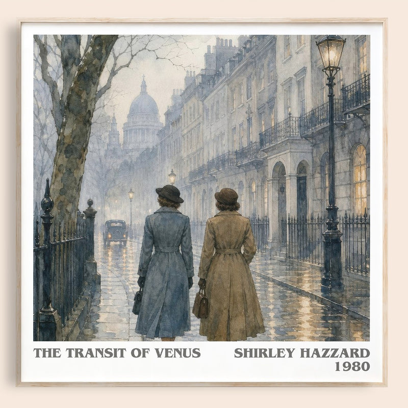 The Transit of Venus literary book poster by Shirley Hazzard – framed literary art print