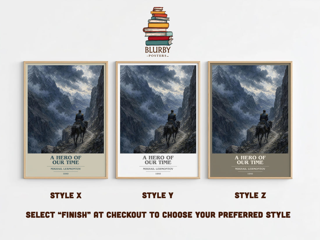 A Hero of Our Time book cover print in frame leaning in hallway – classic literature wall art (mockup)