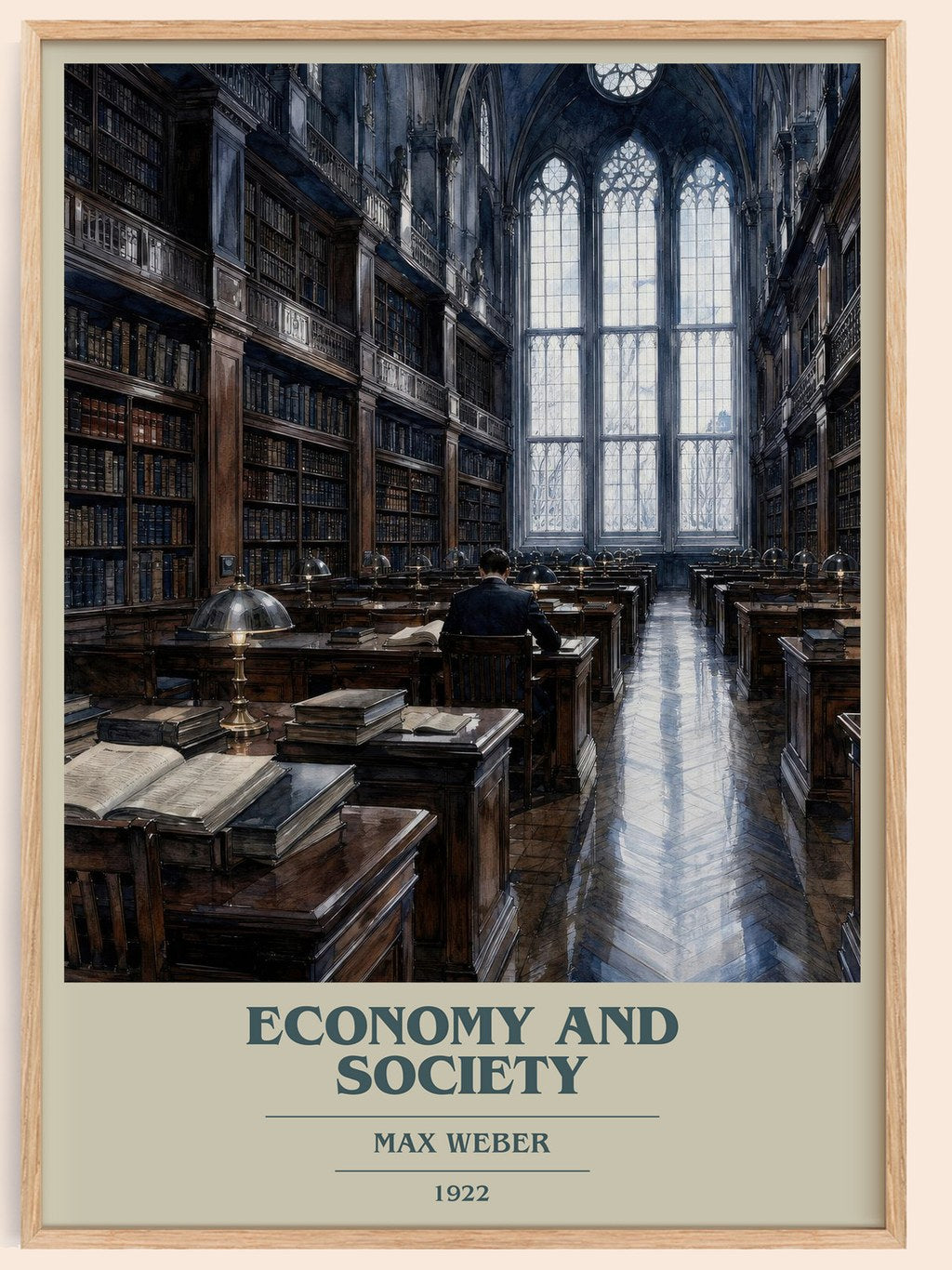 Economy and Society book cover book poster by Max Weber – framed literary art print
