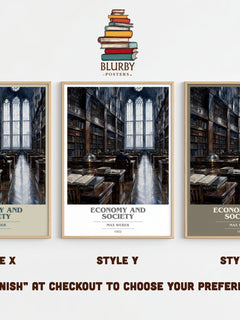 Economy and Society book cover print framed by window – literary home decor